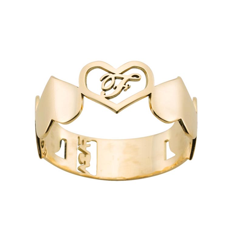 Anello in Oro 18k Cuore Personalizzato con Lettera Iniziale