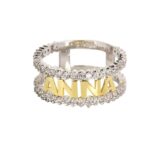 Anello in argento 925 con nome e zirconi fascia stretta