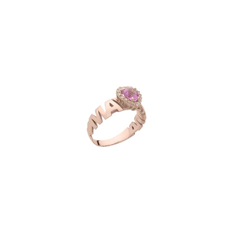 Anello Mamma con Cuore e Zirconi in Oro 18kt linea Le Dediche