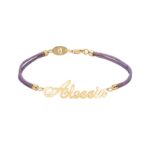 Bracciale doppio laccio viola in Oro 18kt con nome personalizzato