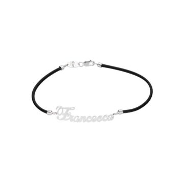 Bracciale laccio nero in argento 925 con nome personalizzato