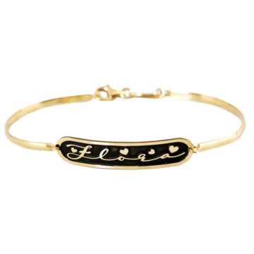 Bracciale Personalizzabile con Targhetta Nera Nome Inciso in Argento 925