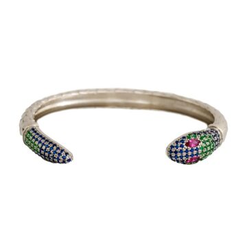 Bracciale in Argento 925 Semi Aperto con Serpente Classico Dorato Rosa