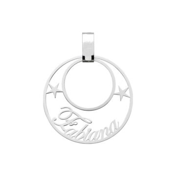 Pendente in argento 925 con nome e stelle laterali 30 mm