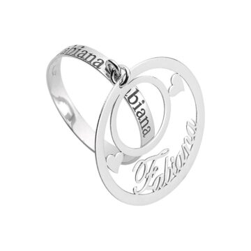 Anello con nome e pendente cerchio con nome e cuori in argento 925