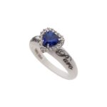Anello ceramica fascia stretta in Oro 18kt e pietra taglio cuore