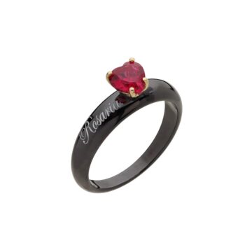 Anello ceramica in oro 18kt fascia stretta taglio cuore