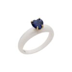 Anello ceramica in oro 18kt fascia stretta taglio cuore