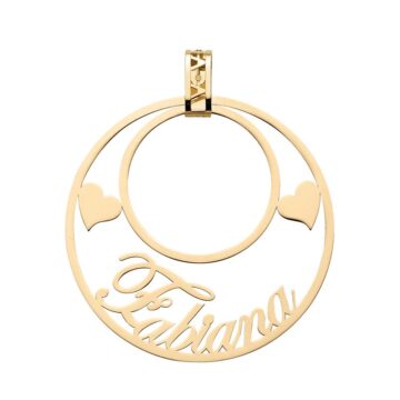 Pendente in Oro 18kt con nome personalizzato e cuori laterali