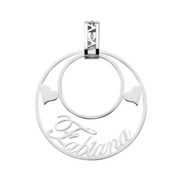 Pendente in Oro 18kt con nome personalizzato e cuori laterali 30mm