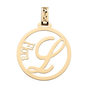 Pendente in Oro 18kt con nome e lettera personalizzabile forma rotonda 40mm