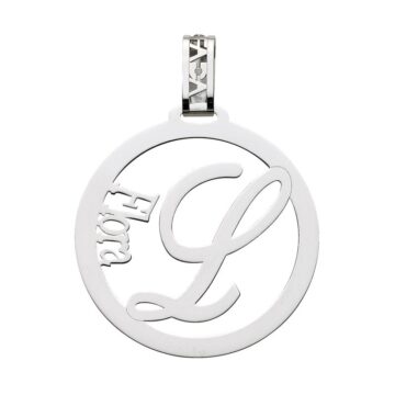 Pendente in Oro 18kt con nome e lettera personalizzabile forma rotonda 30mm
