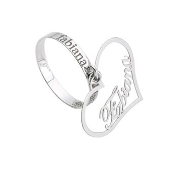Anello in Oro 18k con Nome Personalizzato e Pendente a Cuore