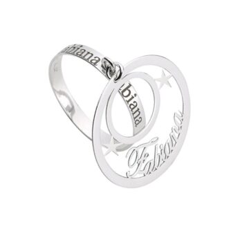 Anello in Oro 18 Carati Pendente a Cerchio e Stelle Nome Personalizzato