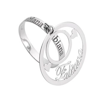 Anello in Oro 18 Carati Pendente a Cerchio e Cuori Nome Personalizzato