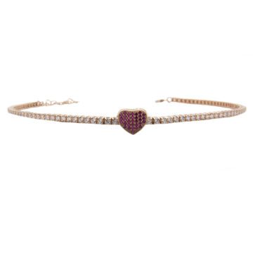 Collana Tennis con Cuore in Argento 925 Rosa